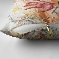Native American Red Handprint Pillow Cover Watercolor Paint Splash and Brave Horse Art - Wonder Print Shop