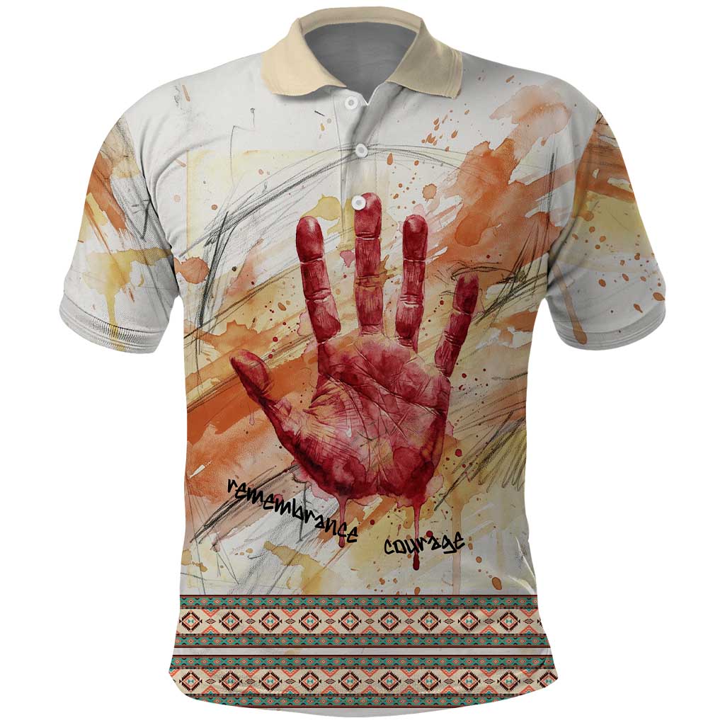 Native American Red Handprint Polo Shirt Watercolor Paint Splash and Brave Horse Art - Wonder Print Shop