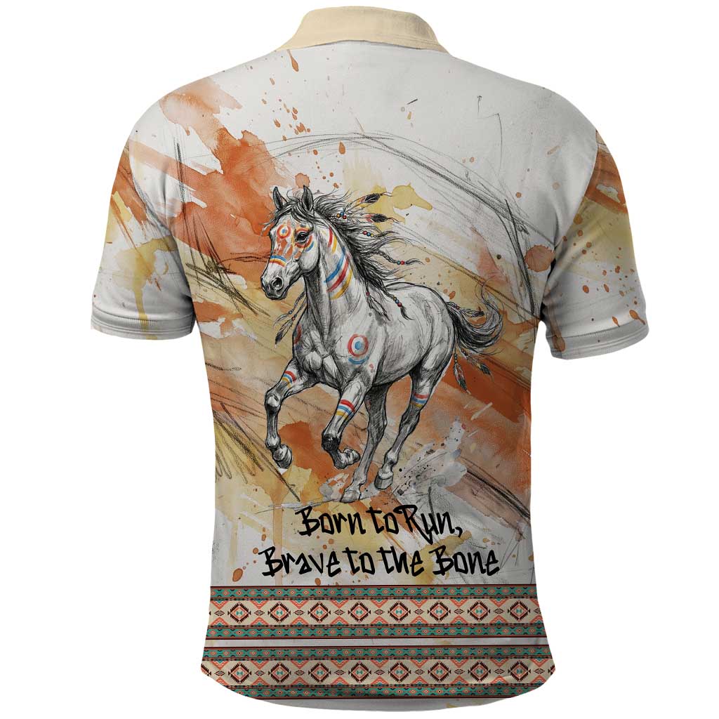 Native American Red Handprint Polo Shirt Watercolor Paint Splash and Brave Horse Art - Wonder Print Shop