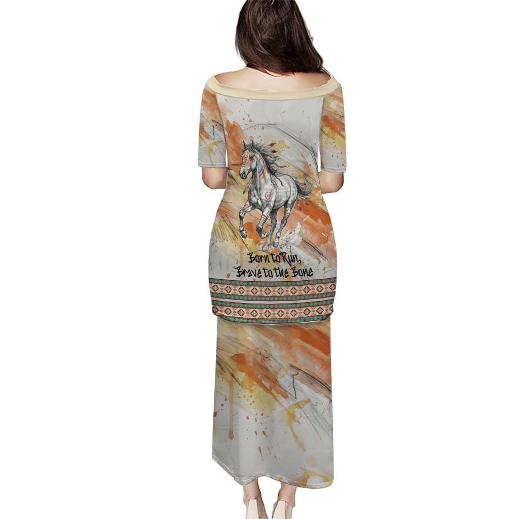 Native American Red Handprint Puletasi Watercolor Paint Splash and Brave Horse Art - Wonder Print Shop