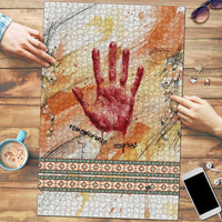 Native American Red Handprint Puzzle Watercolor Paint Splash and Brave Horse Art - Wonder Print Shop