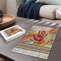 Native American Red Handprint Puzzle Watercolor Paint Splash and Brave Horse Art - Wonder Print Shop