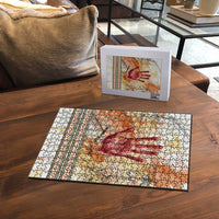 Native American Red Handprint Puzzle Watercolor Paint Splash and Brave Horse Art - Wonder Print Shop