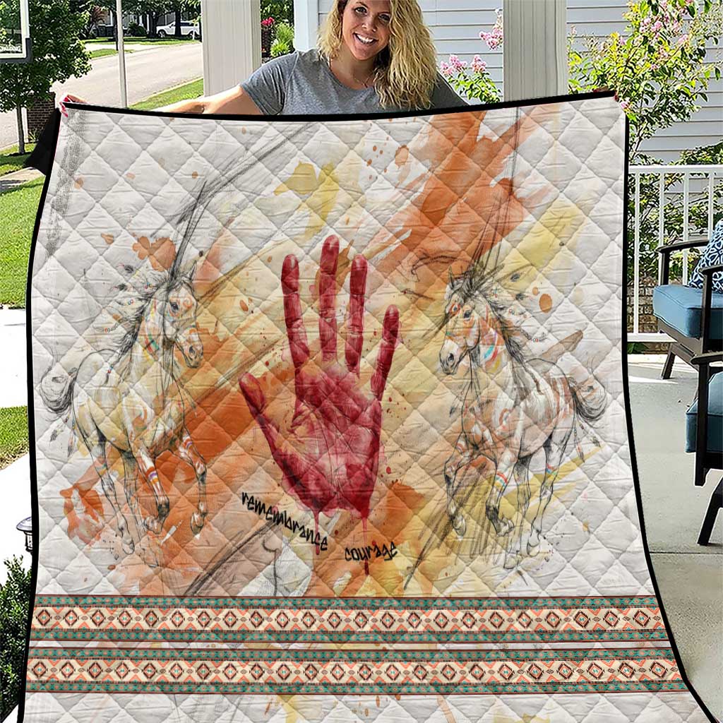 Native American Red Handprint Quilt Watercolor Paint Splash and Brave Horse Art - Wonder Print Shop