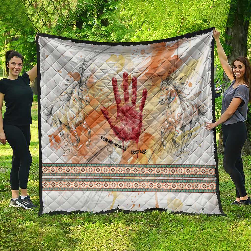 Native American Red Handprint Quilt Watercolor Paint Splash and Brave Horse Art - Wonder Print Shop