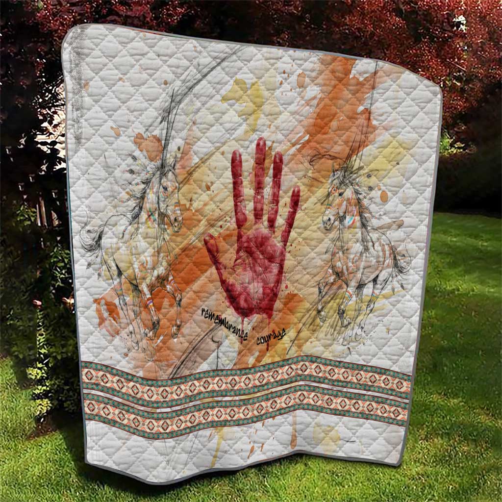 Native American Red Handprint Quilt Watercolor Paint Splash and Brave Horse Art - Wonder Print Shop