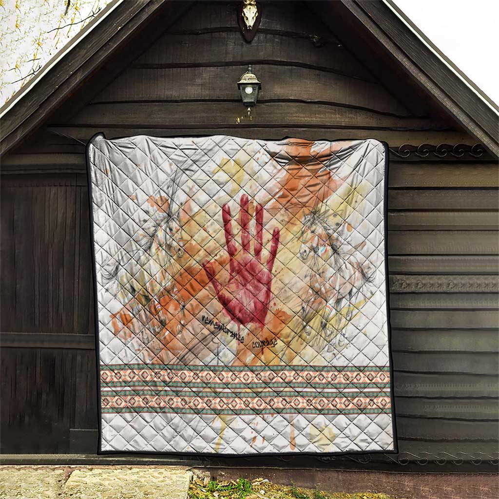 Native American Red Handprint Quilt Watercolor Paint Splash and Brave Horse Art - Wonder Print Shop