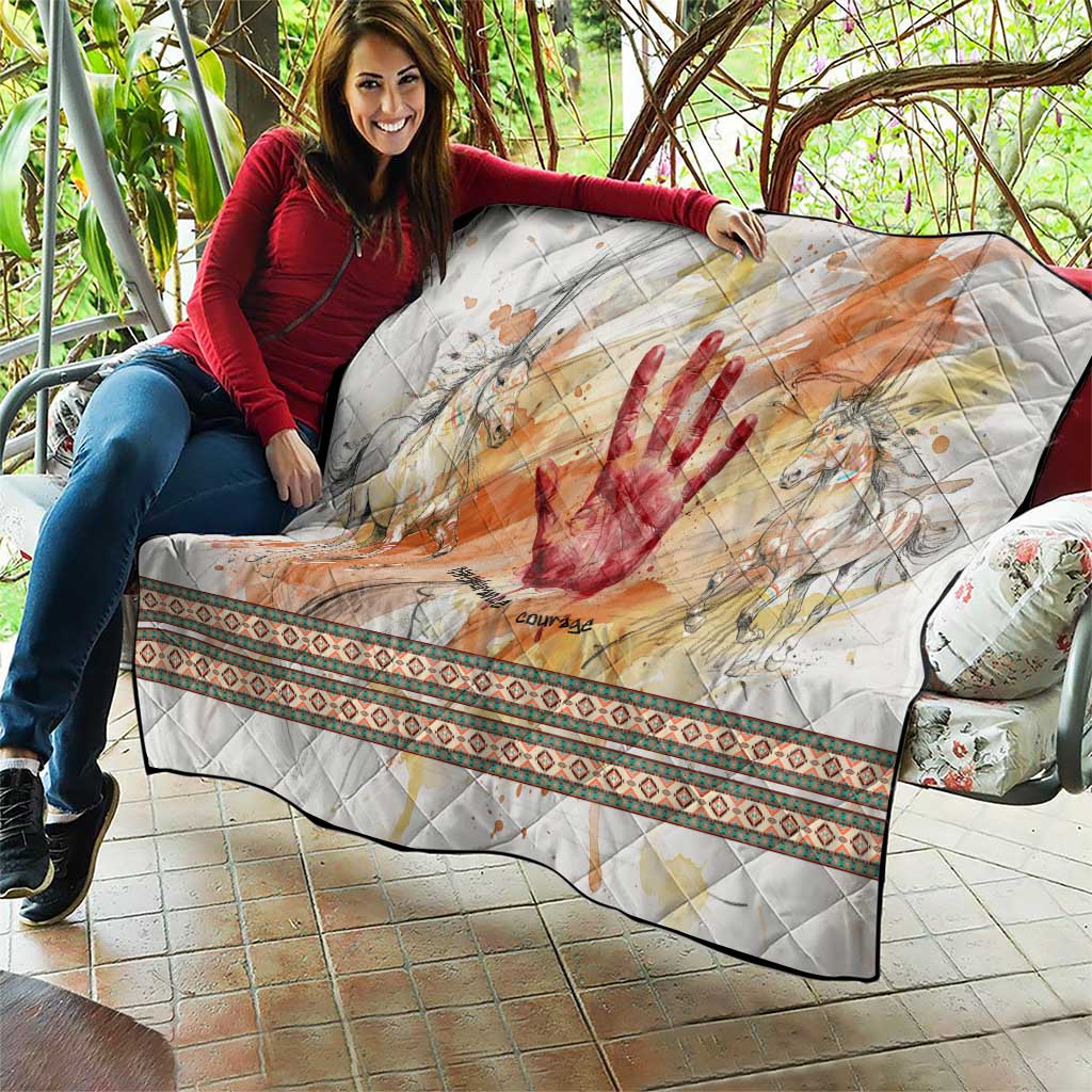 Native American Red Handprint Quilt Watercolor Paint Splash and Brave Horse Art - Wonder Print Shop