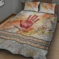 Native American Red Handprint Quilt Bed Set Watercolor Paint Splash and Brave Horse Art - Wonder Print Shop