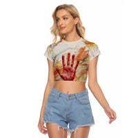 Native American Red Handprint Raglan Cropped T Shirt Watercolor Paint Splash and Brave Horse Art - Wonder Print Shop
