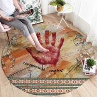 Native American Red Handprint Round Carpet Watercolor Paint Splash and Brave Horse Art - Wonder Print Shop
