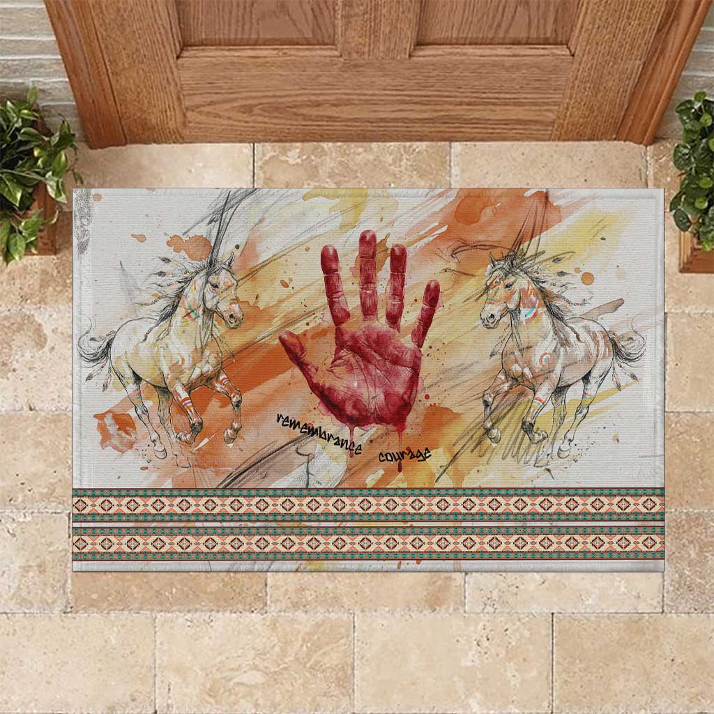 Native American Red Handprint Rubber Doormat Watercolor Paint Splash and Brave Horse Art - Wonder Print Shop