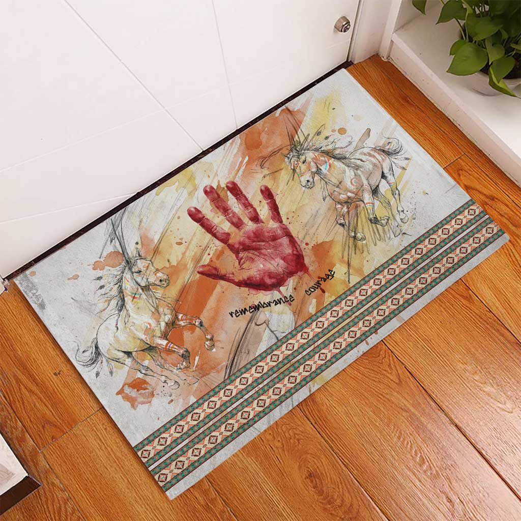 Native American Red Handprint Rubber Doormat Watercolor Paint Splash and Brave Horse Art - Wonder Print Shop