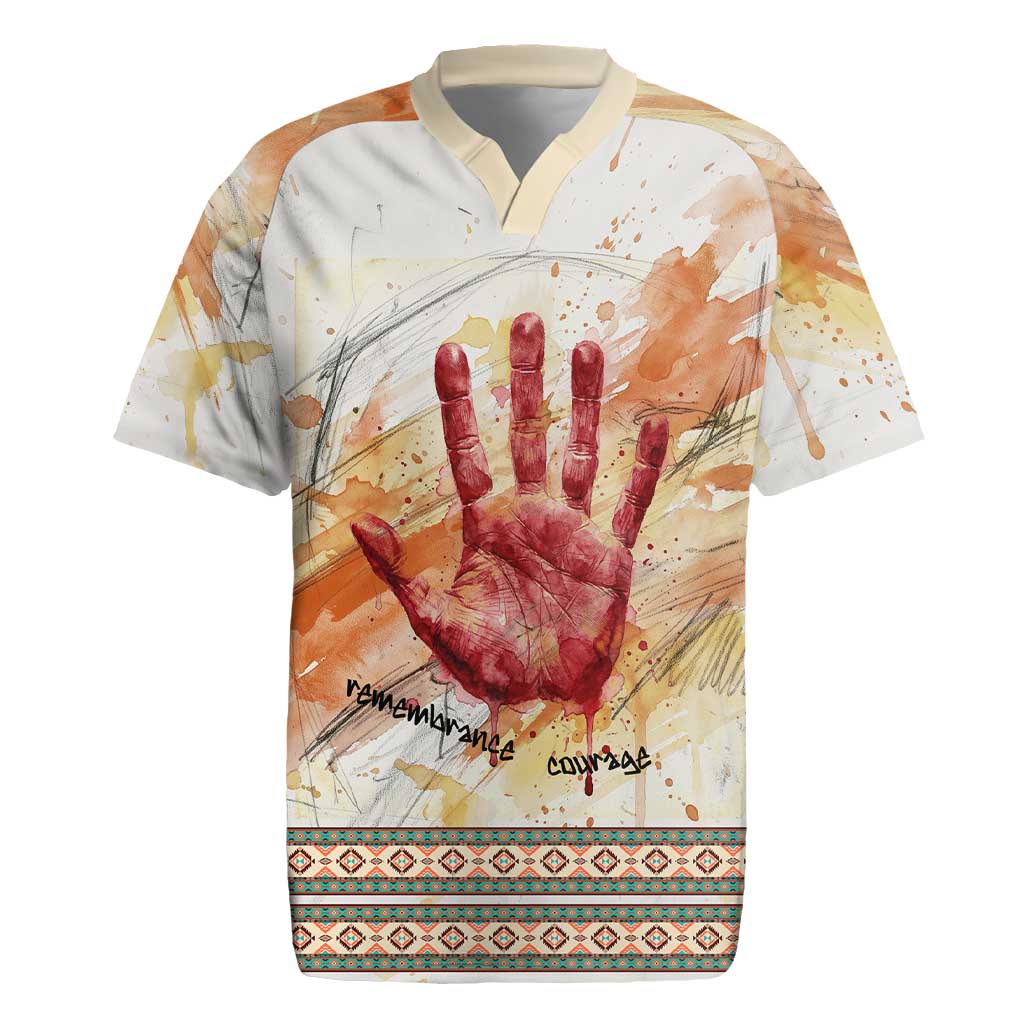 Native American Red Handprint Rugby Jersey Watercolor Paint Splash and Brave Horse Art - Wonder Print Shop