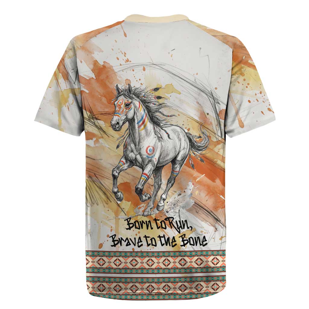 Native American Red Handprint Rugby Jersey Watercolor Paint Splash and Brave Horse Art - Wonder Print Shop