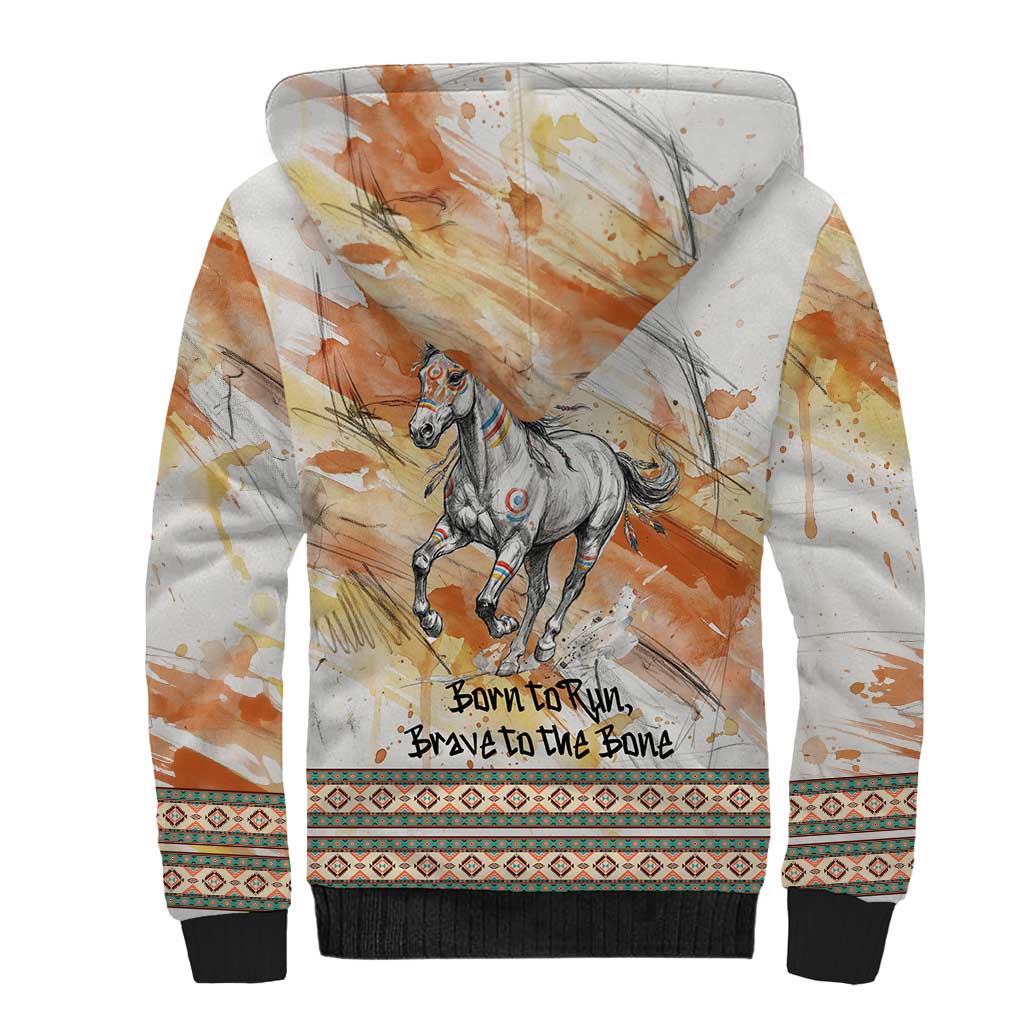Native American Red Handprint Sherpa Hoodie Watercolor Paint Splash and Brave Horse Art - Wonder Print Shop