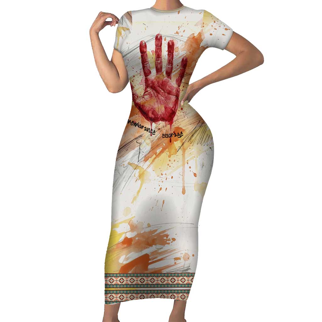 Native American Red Handprint Short Sleeve Bodycon Dress Watercolor Paint Splash and Brave Horse Art - Wonder Print Shop