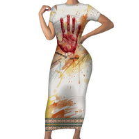 Native American Red Handprint Short Sleeve Bodycon Dress Watercolor Paint Splash and Brave Horse Art - Wonder Print Shop