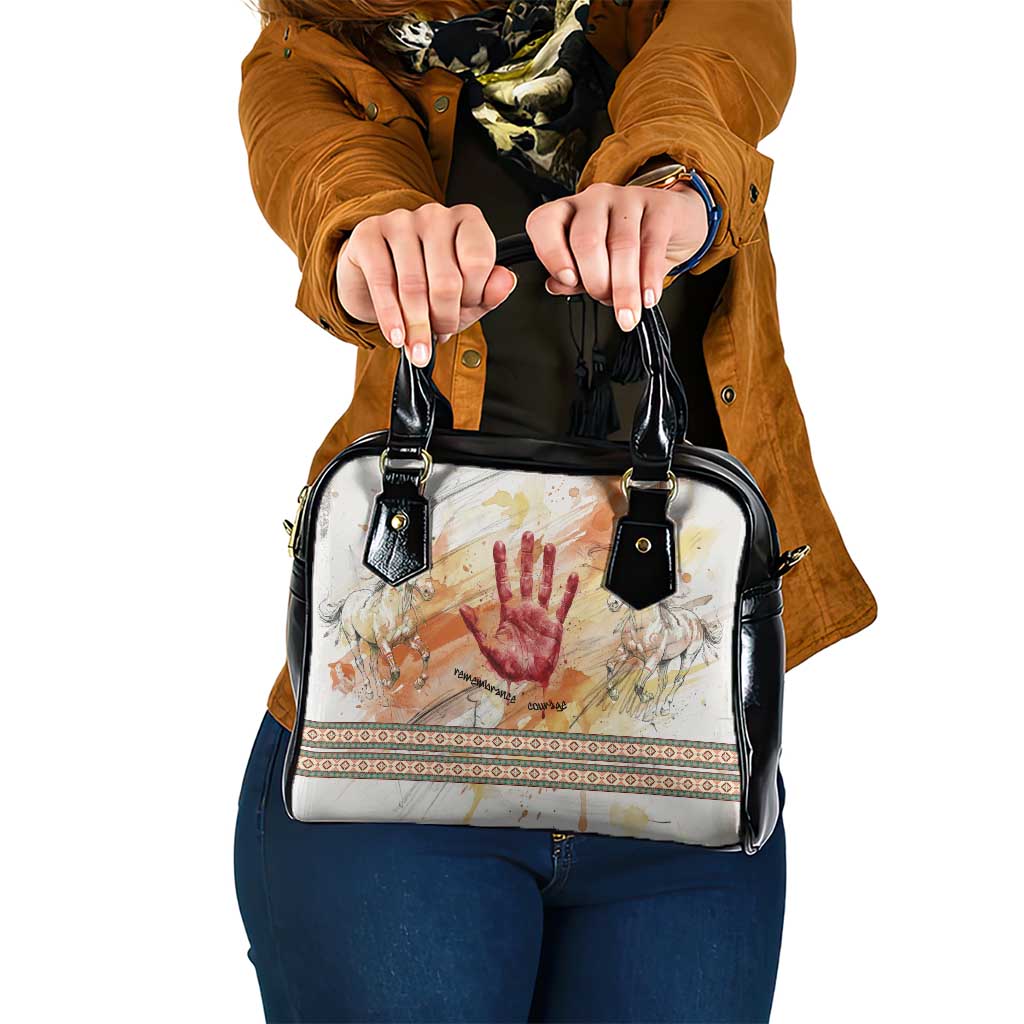 Native American Red Handprint Shoulder Handbag Watercolor Paint Splash and Brave Horse Art - Wonder Print Shop