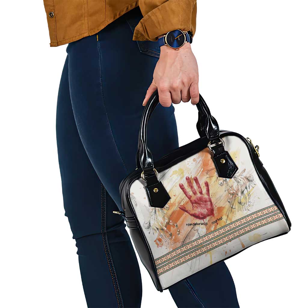 Native American Red Handprint Shoulder Handbag Watercolor Paint Splash and Brave Horse Art - Wonder Print Shop