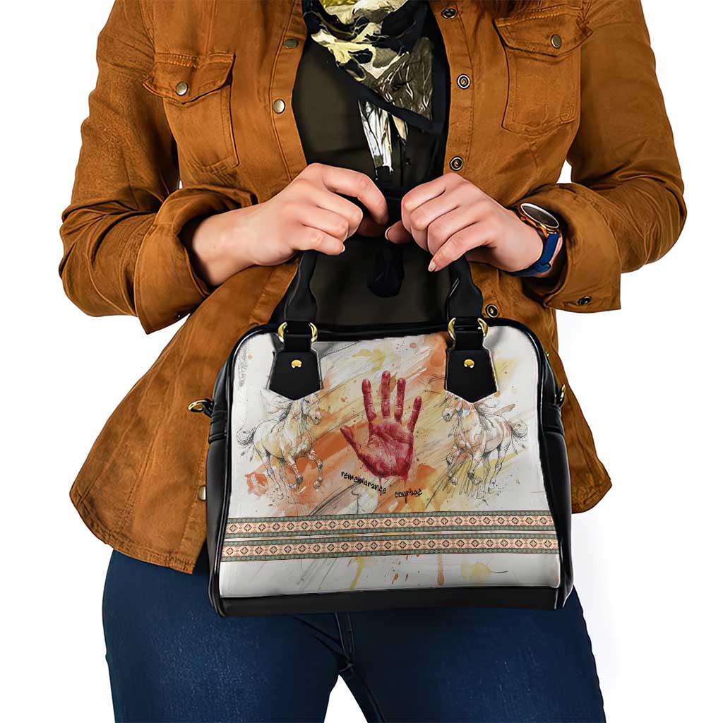 Native American Red Handprint Shoulder Handbag Watercolor Paint Splash and Brave Horse Art - Wonder Print Shop
