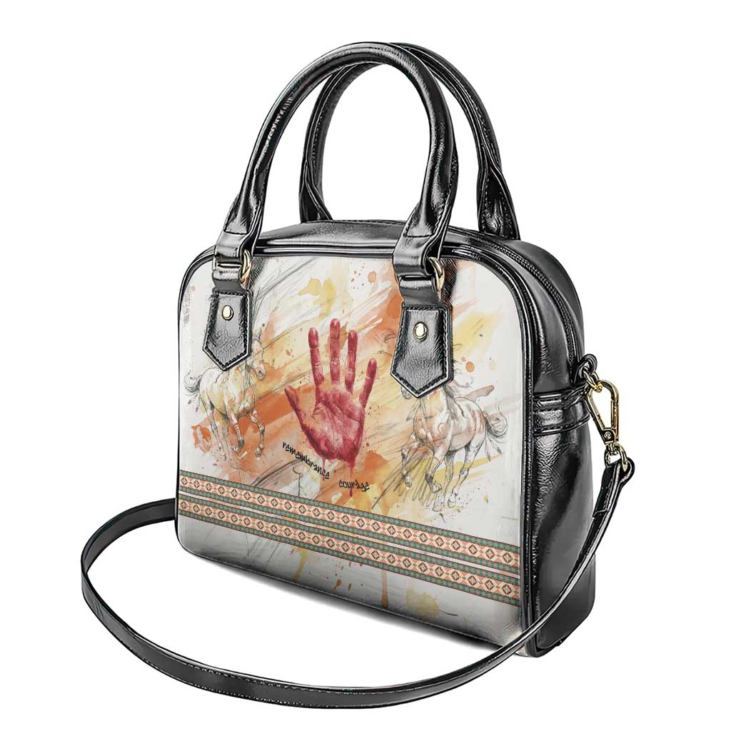 Native American Red Handprint Shoulder Handbag Watercolor Paint Splash and Brave Horse Art - Wonder Print Shop