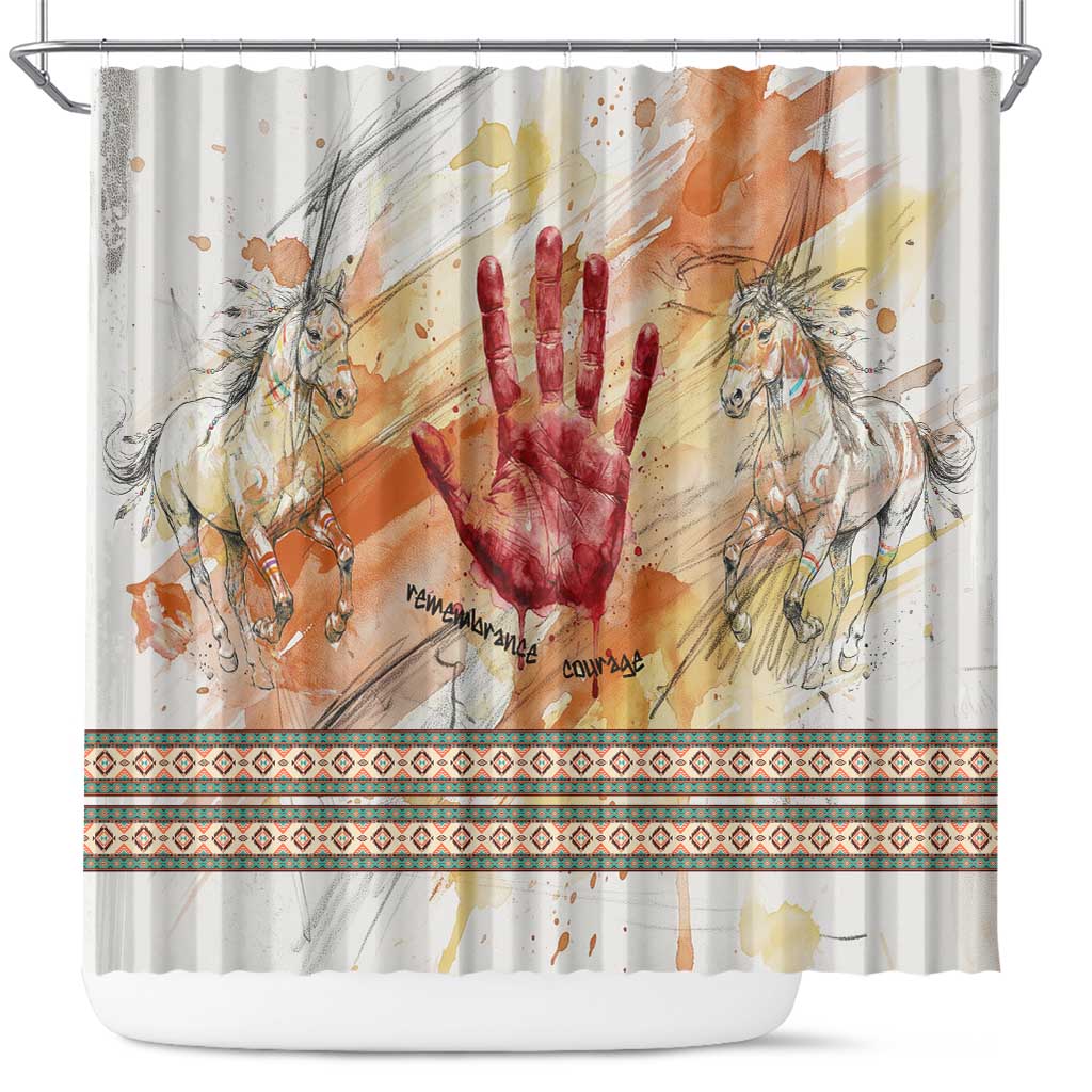 Native American Red Handprint Shower Curtain Watercolor Paint Splash and Brave Horse Art - Wonder Print Shop