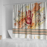 Native American Red Handprint Shower Curtain Watercolor Paint Splash and Brave Horse Art - Wonder Print Shop