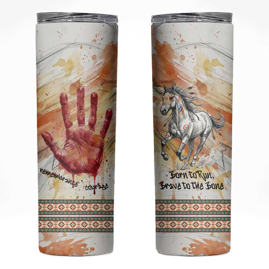 Native American Red Handprint Skinny Tumbler Watercolor Paint Splash and Brave Horse Art - Wonder Print Shop