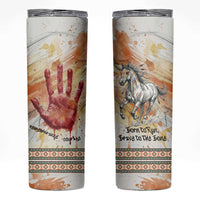 Native American Red Handprint Skinny Tumbler Watercolor Paint Splash and Brave Horse Art - Wonder Print Shop