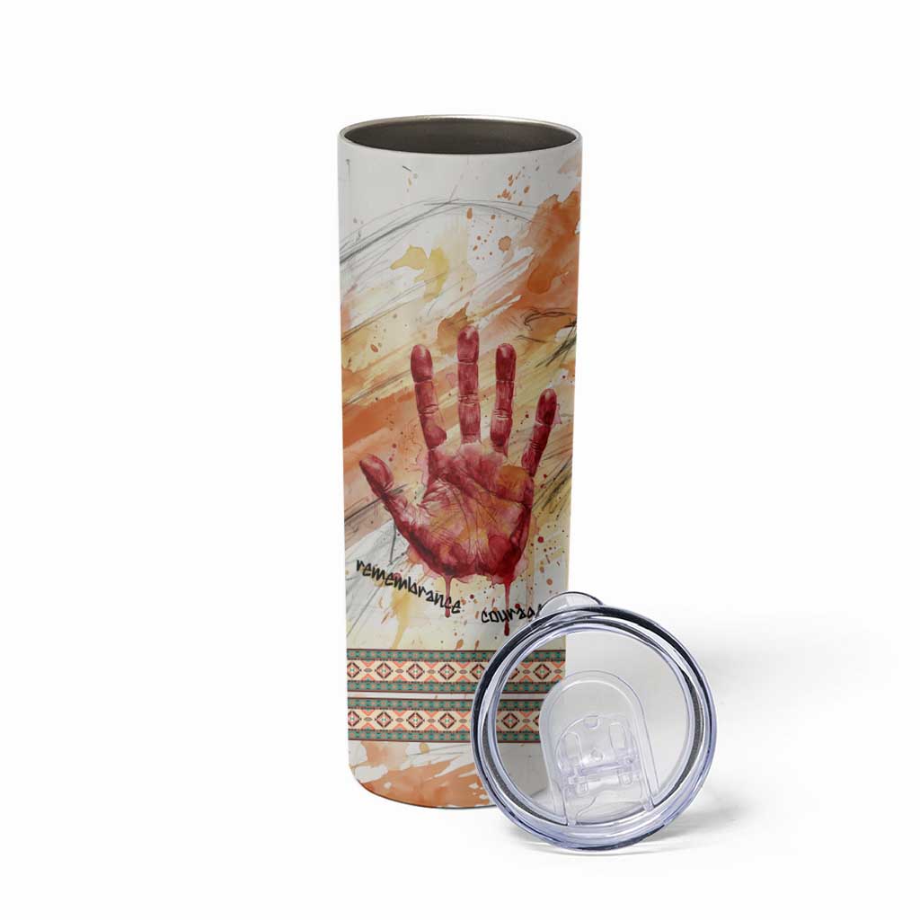Native American Red Handprint Skinny Tumbler Watercolor Paint Splash and Brave Horse Art - Wonder Print Shop
