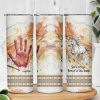 Native American Red Handprint Skinny Tumbler Watercolor Paint Splash and Brave Horse Art - Wonder Print Shop