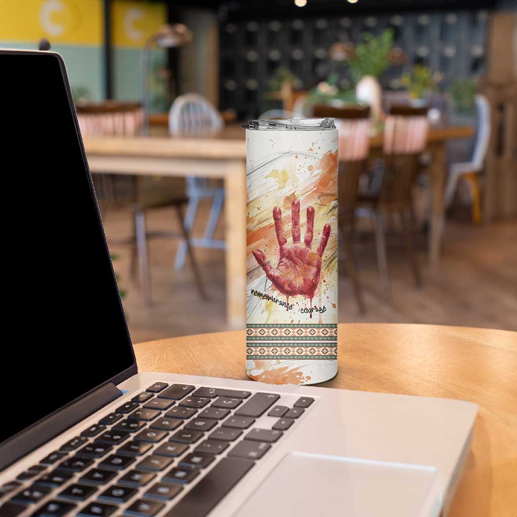 Native American Red Handprint Skinny Tumbler Watercolor Paint Splash and Brave Horse Art - Wonder Print Shop