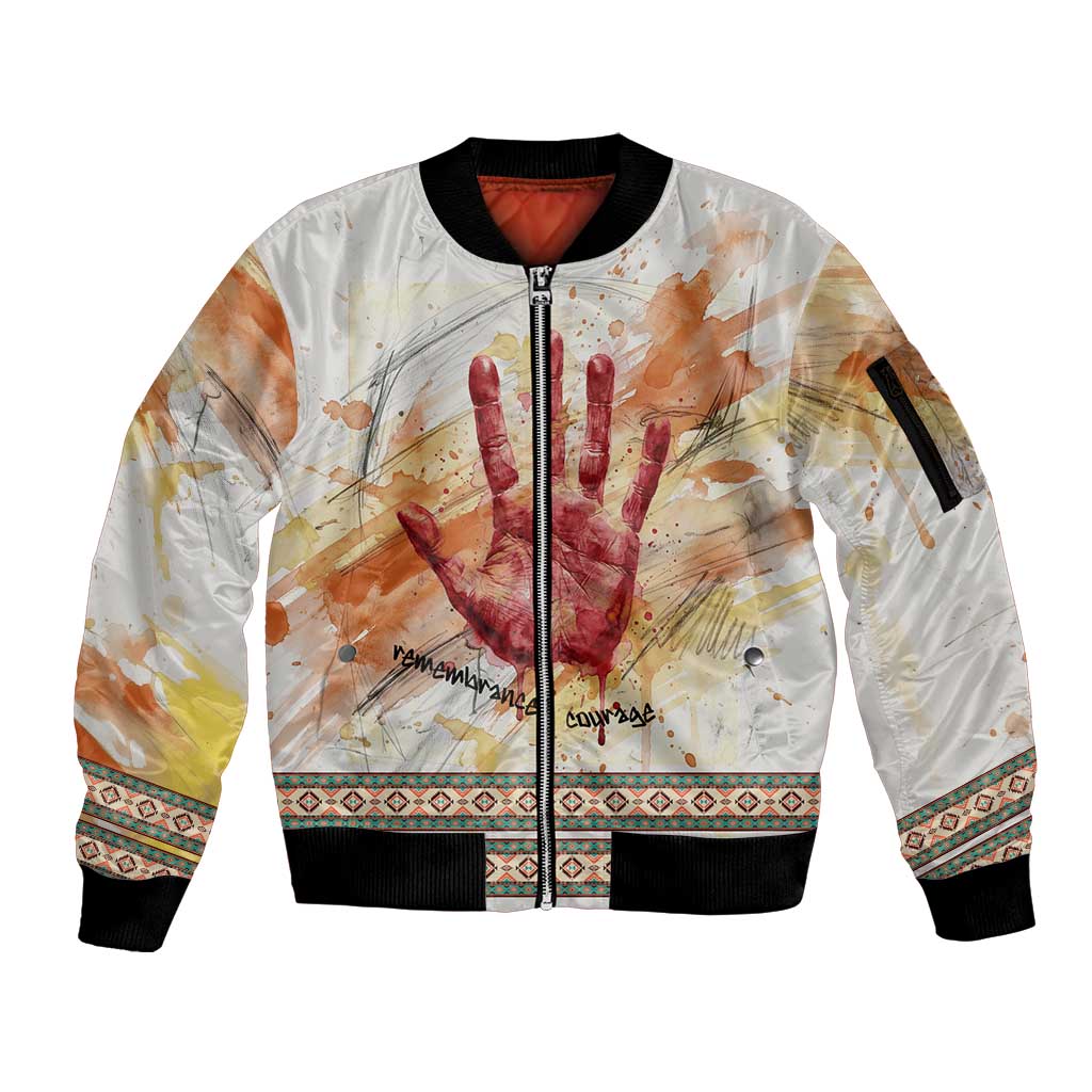 Native American Red Handprint Sleeve Zip Bomber Jacket Watercolor Paint Splash and Brave Horse Art - Wonder Print Shop