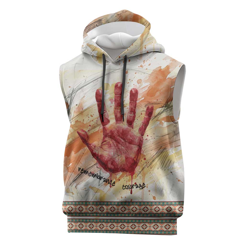 Native American Red Handprint Sleeveless Hoodie Watercolor Paint Splash and Brave Horse Art - Wonder Print Shop