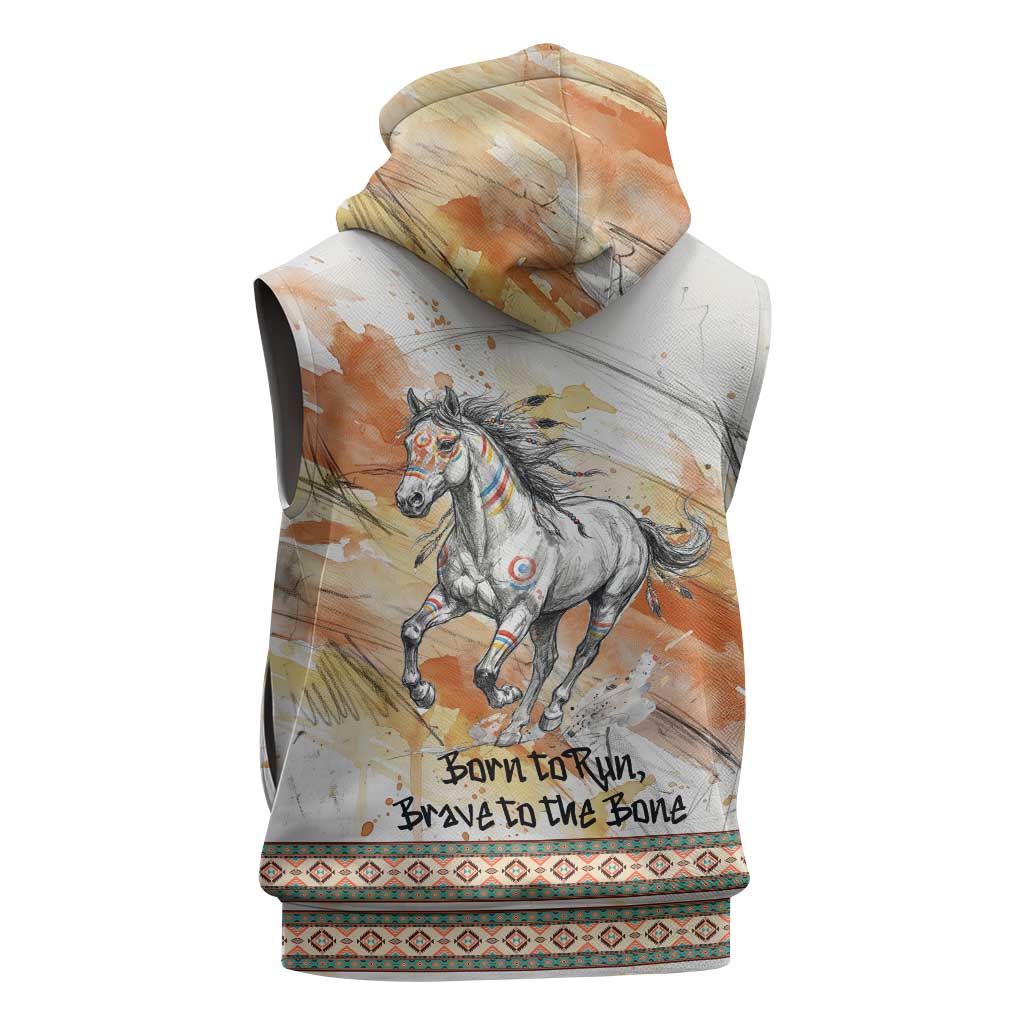 Native American Red Handprint Sleeveless Hoodie Watercolor Paint Splash and Brave Horse Art - Wonder Print Shop