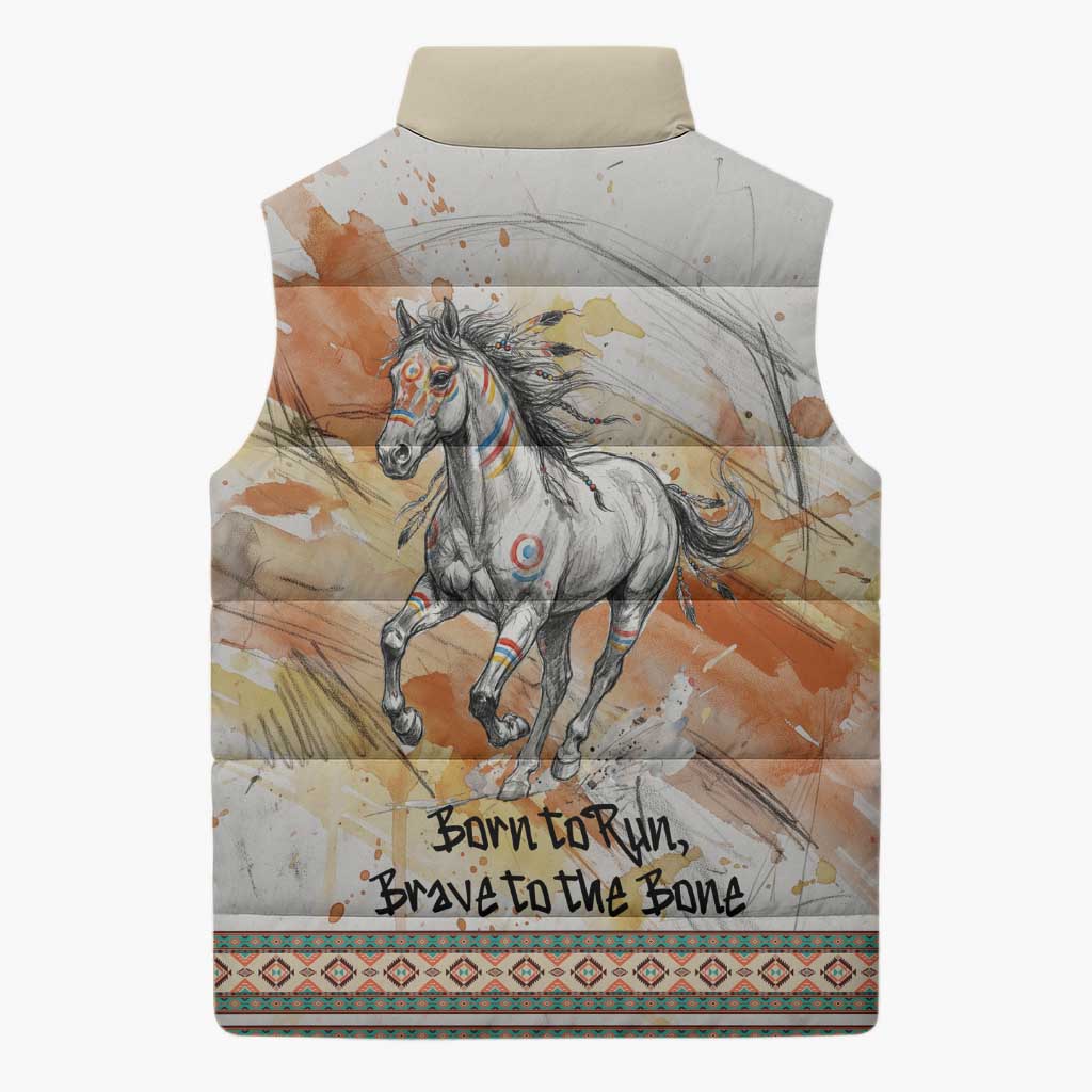 Native American Red Handprint Sleeveless Puffer Jacket Watercolor Paint Splash and Brave Horse Art - Wonder Print Shop