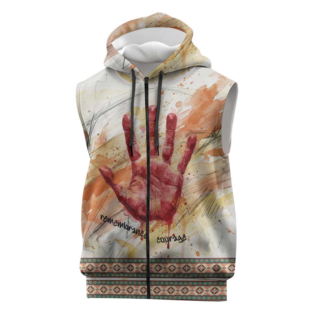 Native American Red Handprint Sleeveless Zip Hoodie Watercolor Paint Splash and Brave Horse Art - Wonder Print Shop