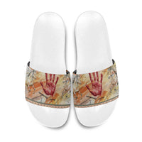 Native American Red Handprint Slide Sandals Watercolor Paint Splash and Brave Horse Art - Wonder Print Shop
