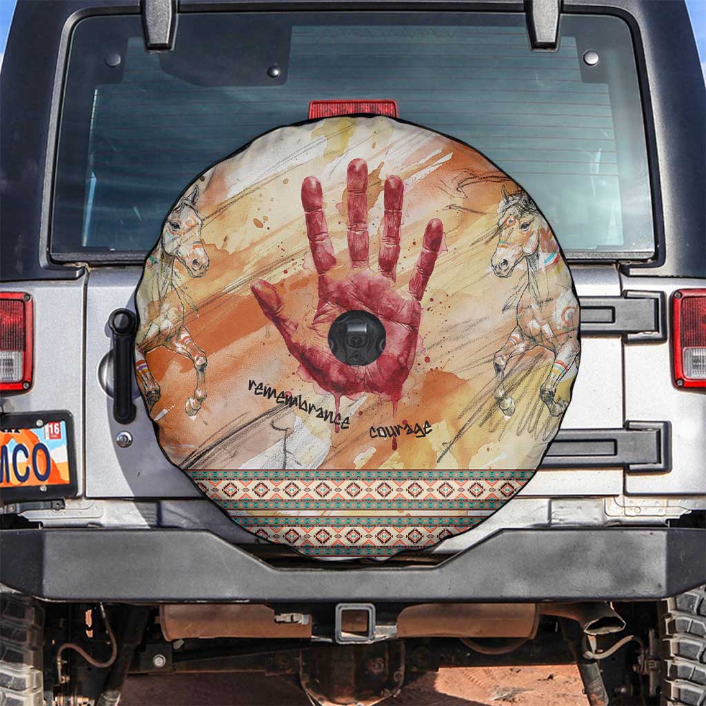 Native American Red Handprint Spare Tire Cover Watercolor Paint Splash and Brave Horse Art - Wonder Print Shop