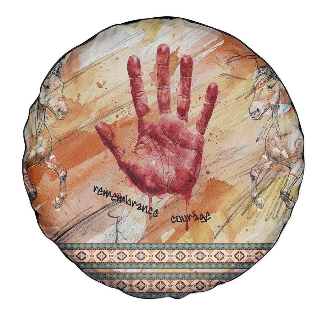 Native American Red Handprint Spare Tire Cover Watercolor Paint Splash and Brave Horse Art - Wonder Print Shop