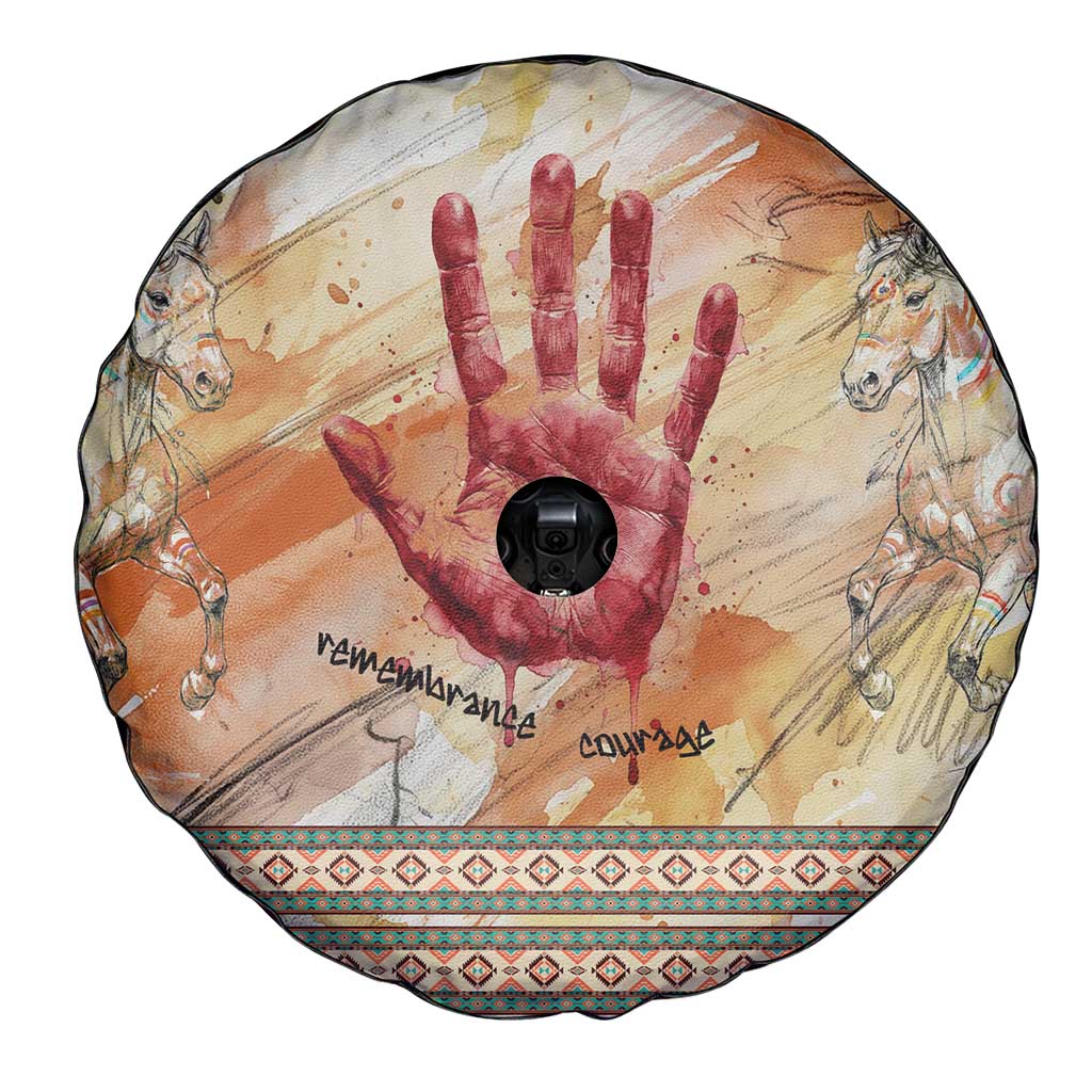 Native American Red Handprint Spare Tire Cover Watercolor Paint Splash and Brave Horse Art - Wonder Print Shop