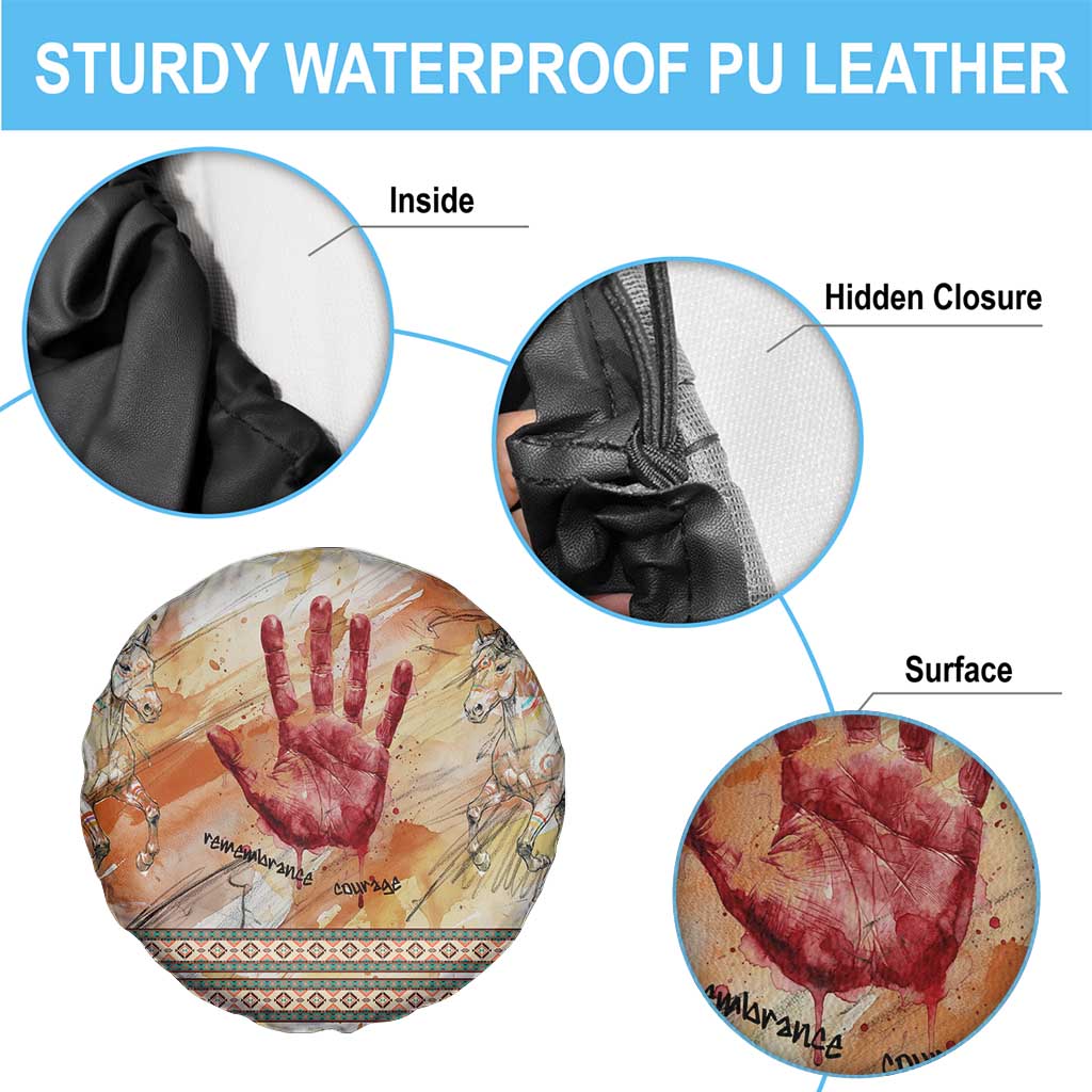 Native American Red Handprint Spare Tire Cover Watercolor Paint Splash and Brave Horse Art - Wonder Print Shop