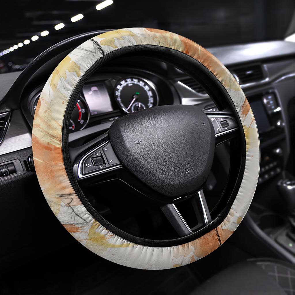 Native American Red Handprint Steering Wheel Cover Watercolor Paint Splash and Brave Horse Art - Wonder Print Shop