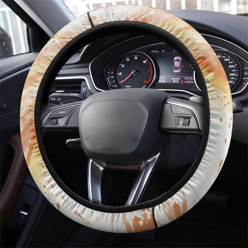 Native American Red Handprint Steering Wheel Cover Watercolor Paint Splash and Brave Horse Art - Wonder Print Shop