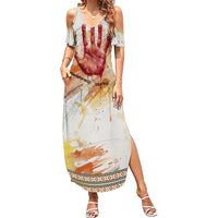 Native American Red Handprint Summer Maxi Dress Watercolor Paint Splash and Brave Horse Art - Wonder Print Shop