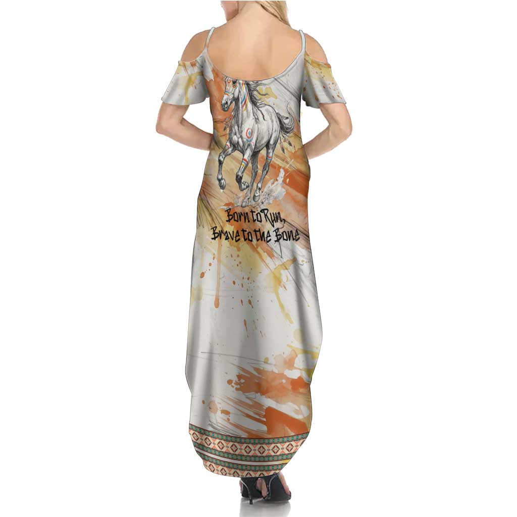 Native American Red Handprint Summer Maxi Dress Watercolor Paint Splash and Brave Horse Art - Wonder Print Shop