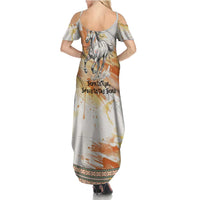 Native American Red Handprint Summer Maxi Dress Watercolor Paint Splash and Brave Horse Art - Wonder Print Shop