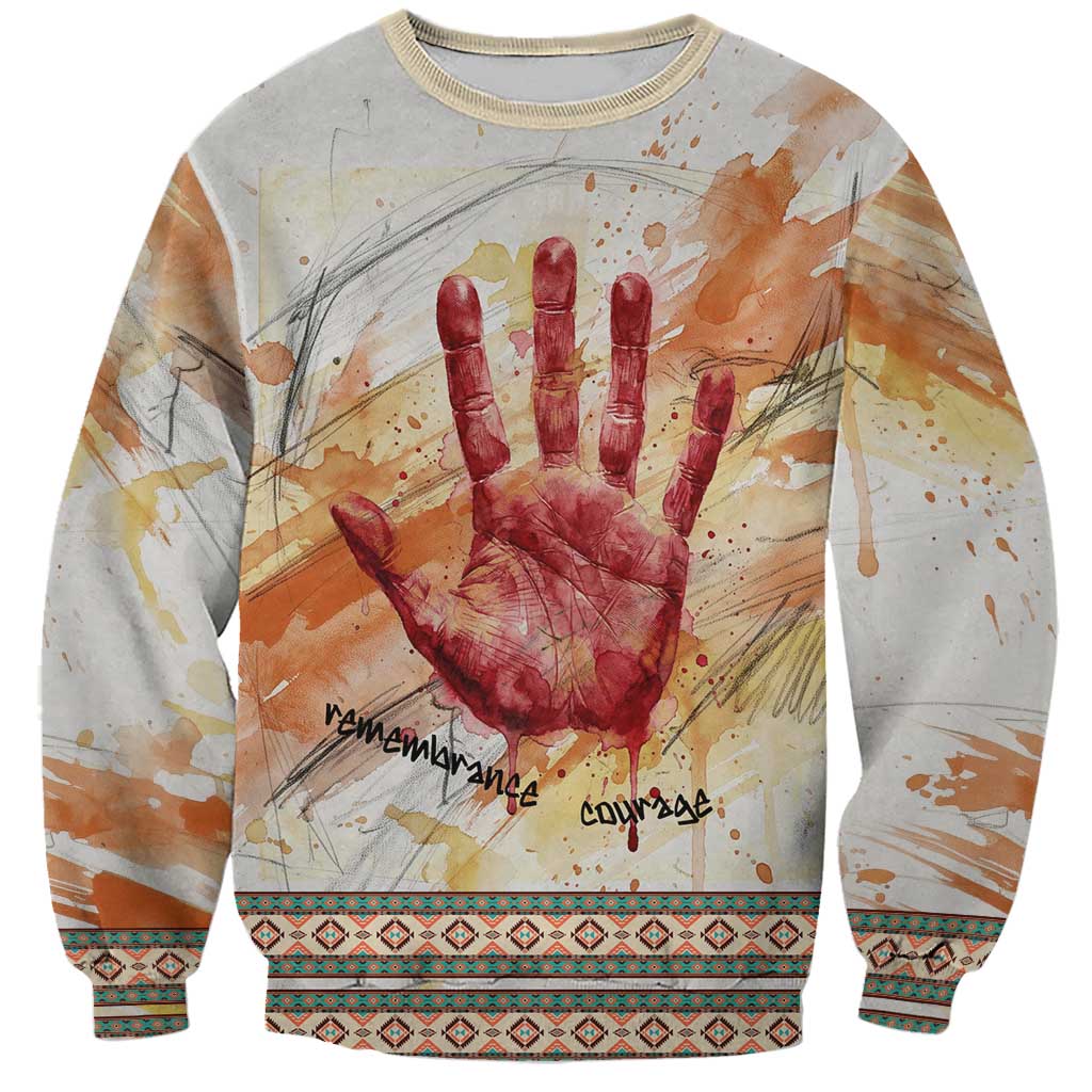Native American Red Handprint Sweatshirt Watercolor Paint Splash and Brave Horse Art - Wonder Print Shop