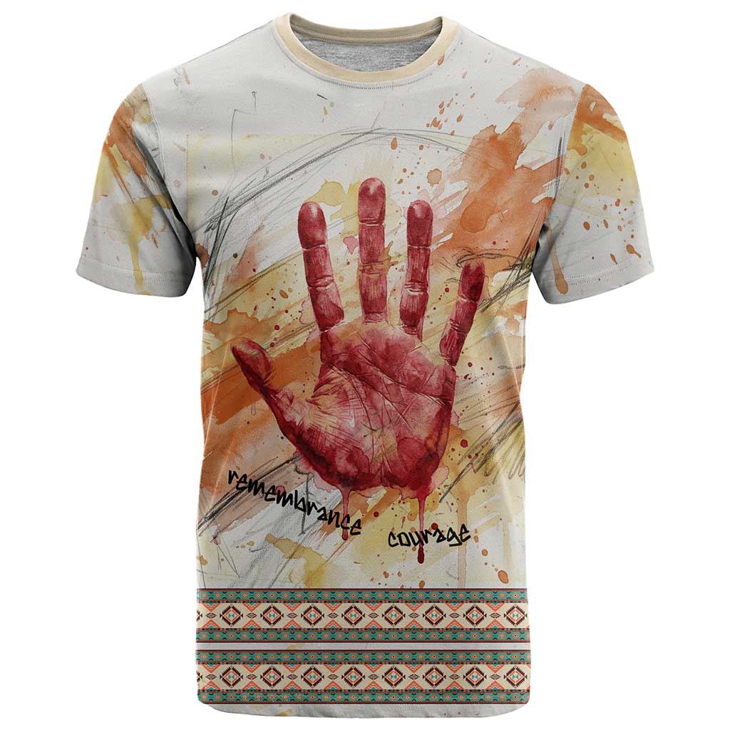 Native American Red Handprint T Shirt Watercolor Paint Splash and Brave Horse Art - Wonder Print Shop